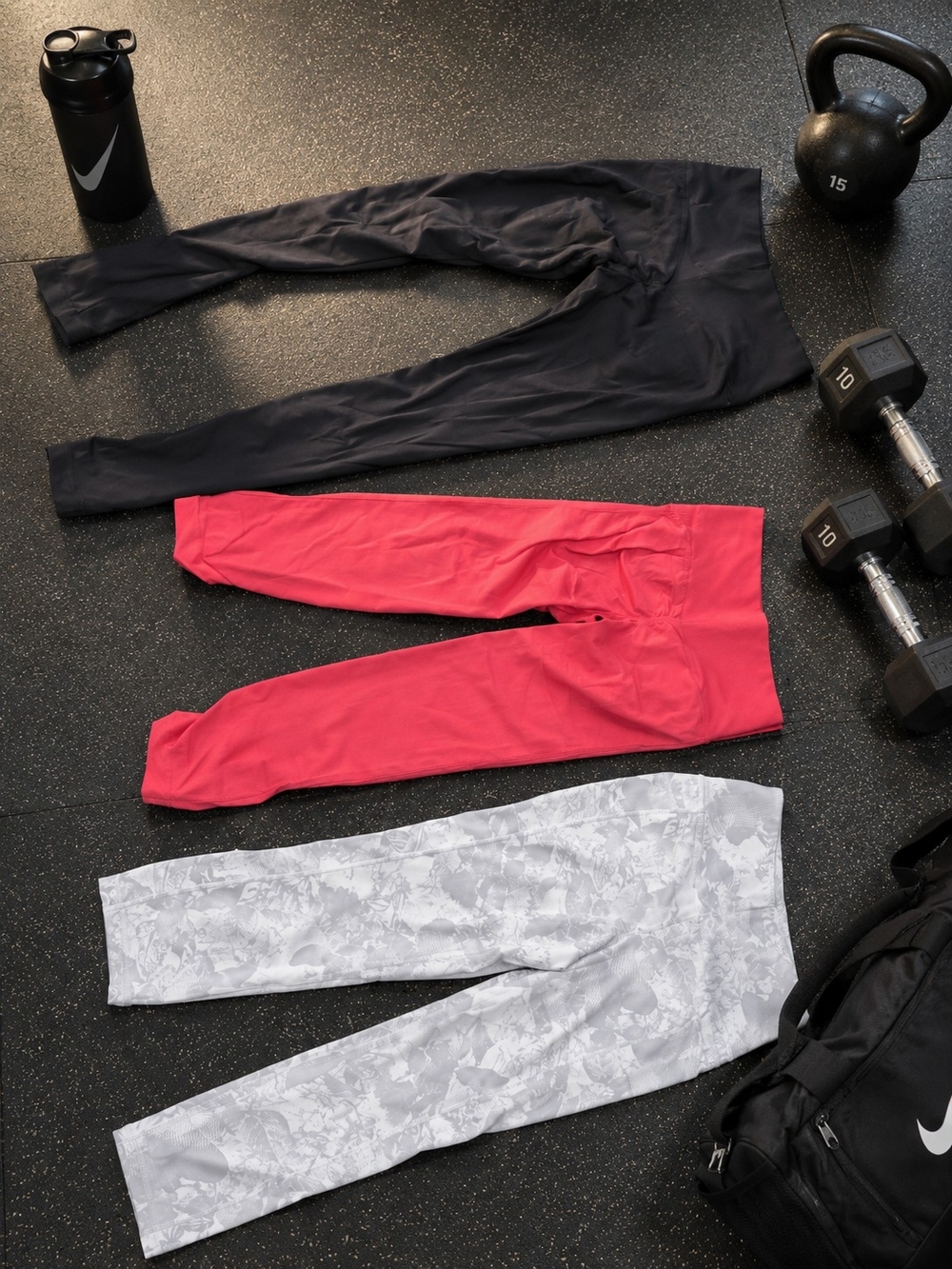 3-Pack Active Leggings — Black, Pink, Light Gray Floral